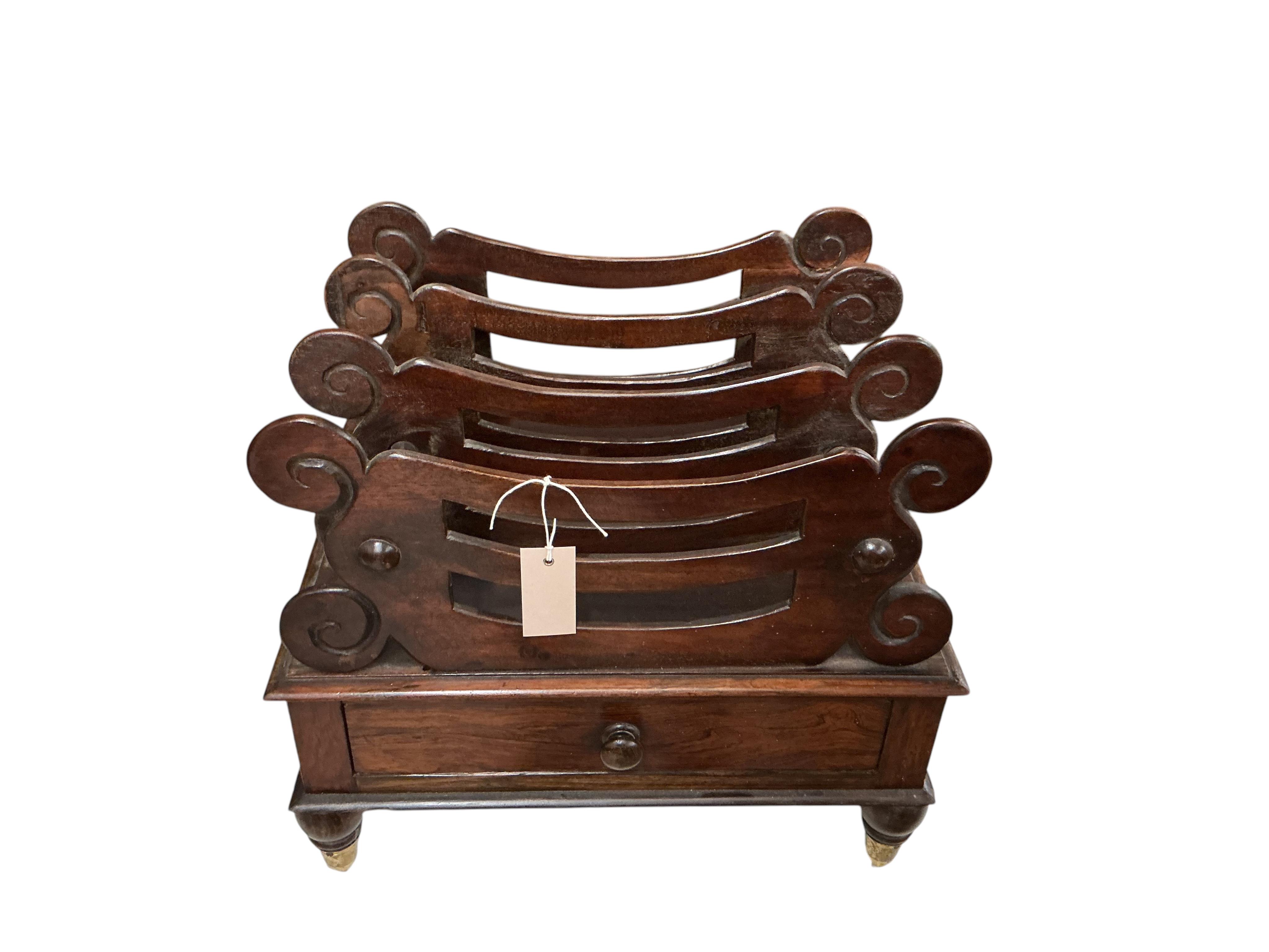A 19th century Continental rosewood three division Canterbury, width 48cm, depth 38cm, height 44cm